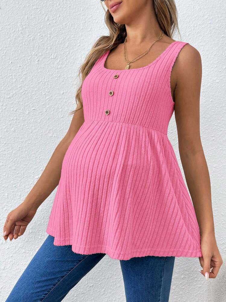 SHEIN 女士休闲吊带圆领长款孕妇吊带背心 - 玫紅色 - 查看 5