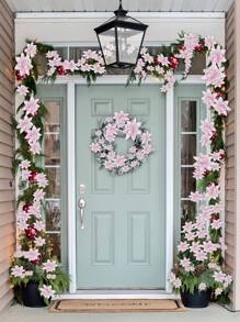 10 件粉色一品红人造发光红色圣诞花带闪光，适用于圣诞树花环花环家庭派对节日婚礼冬季装饰节日 DIY 工艺品季节性 - 粉色 - 查看 6