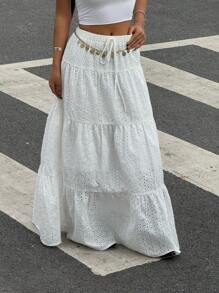 Muchica 适合锐舞派对、音乐节、夏季的女士低腰显瘦甜美百搭半身裙，简约休闲日常装扮 - 白色 - 查看 5