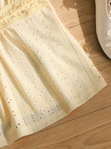 SHEIN Tween Girls' Textured Knit Ruched Ruffle Trim Casual Blouse, Vacation Style, Pastoral Style, Feminine Style, Sweet Top - Mustard Yellow - View 5