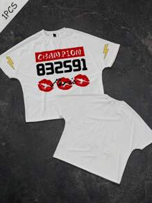 Manfinity Hypemode Camiseta de hombre Manfinity Streetrush, camiseta gráfica de hombre, camiseta oversize, regalos para novio, ropa de estilo urbano de hombre, camiseta blanca gráfica de hombre