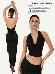 Dansine 女式垂领开衩下摆上衣和裙子舞蹈服装套装