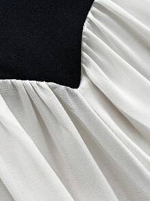 Viva Relle Vestido de gasa de color negro y blanco con aplicaciones de perlas para tallas grandes - Blanco y Negro - Ver 7