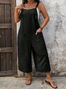 EMERY ROSE Plus Size Drawstring Pocket Decor Straight Leg Jumpsuit