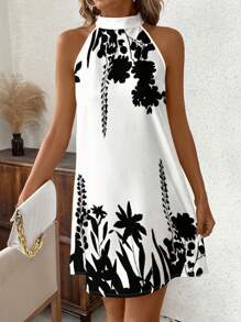 SHEIN Clasi Women's Printed Halter Sleeveless Tight Mini Dress, Suitable For Daily Wear, Summer Summer Outfits For Women  Casual Summer Dresses Women Dresses For Women Summer Women Short Dresses Casual Dresses For Woman Vacation Dress,Bohemia