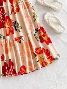 Soleia 女士夏季服装，女士两件套，女士度假服装，复活节，女士西部服装，女士婚礼宾客服装，女士演唱会服装，狂欢节服装，夏季浪漫花卉印花前系带抹胸上衣和松紧腰A字裙女士两件套 - 彩色 - 查看 3