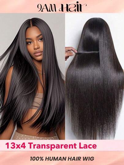 Transparent Spets Rak 13 X 4 Spets Frontal Peruk 150% Densitet 14-26 Inch Naturlig Svart Färg Förplockad Naturlig Hårlinje Spets Människohår Toppkvalitet Peruk För Dam