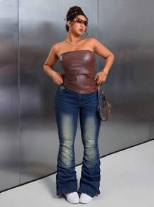 SHEIN ICON Y2K Streetwear Fashion Elastic Distressed Flared Pants - Dark Wash - View 4