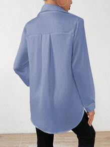 Chiquease Camisa casual/de oficina para mujer de un solo botonadura de manga larga y unicolor