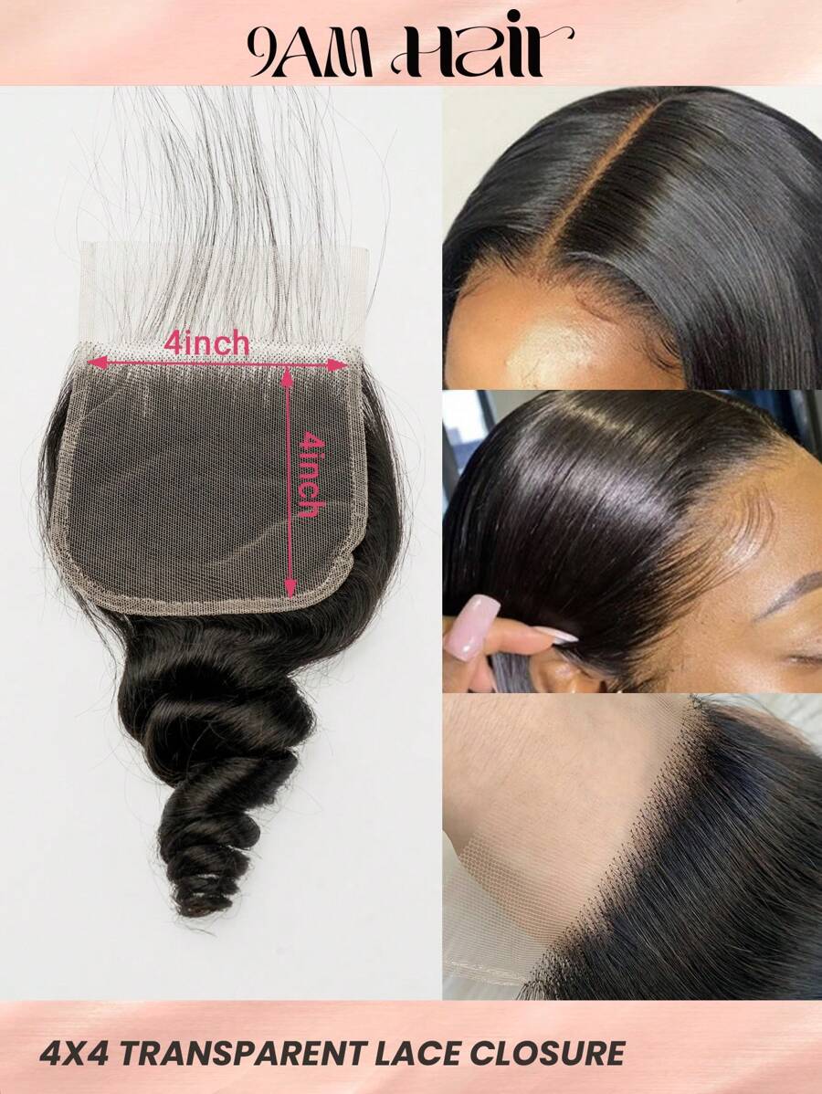 Tóc người chưa qua xử lý sóng rời trong suốt 4x4 ren đóng cửa phần tự do ren Thụy Sĩ xoăn lỏng đóng cửa hàng đầu mảnh màu tự nhiên nhổ trước đường chân tóc - S1 - Xem 1