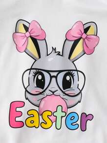 3pcs Baby Girls White Summer Easter Outfit Set: Cute Bunny Print Romper,Ruffled Skirt,Headband,Fashionable Birthday Party Outings Holiday Travel Relax - Multicolor - View 7
