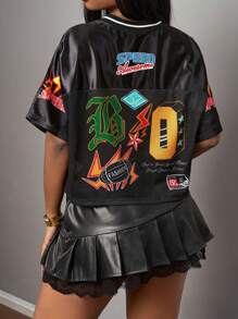 Slaydiva Casual Loose V-Neck Short Sleeve Graphic Tee, Suitable For Daily Wear - Multicolor - View 2