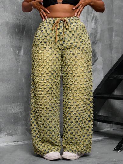 SHEIN SXY Plus Size Casual Fashion Streetwear Drawstring Waist Loose Straight Leg Boyfriend Jeans, Spring/Autumn