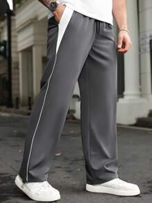 Manfinity Homme Plus Size Men's Contrast Color Patchwork Drawstring Waist Pants