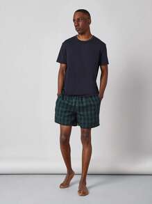 SUMWON Classic Comfort Plaid Loungewear Set Premium Short Sleeve Cotton Blend Pajama Set With Relaxed Fit Drawstring Shorts Sleepwear Casual Lounge Set - Multicolor - View 1