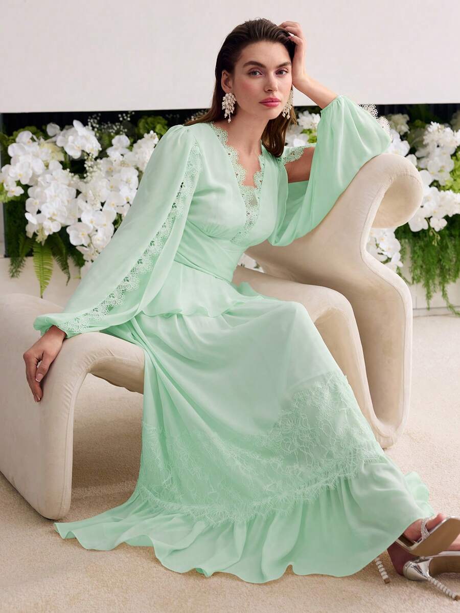 MOTF Soiréza CONTRAST LACE RUFFLE HEM DRESS - Mint Green - View 1