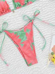 Vacation Beach Random Floral Print Bikini Swimwear For Summer - Multicolor - View 3