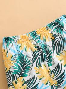 3 件套男童婴儿度假花卉拼布圆领针织短袖上衣、松紧腰短裤和太阳帽套装、男婴服装、儿童服装、夏季、6 个月至 3 岁 - 彩色 - 查看 4