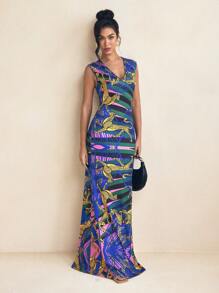 SHAQUITA GARCIA Women's Bohemian Vintage Pattern Print V-Neck Sleeveless Spring/Summer Resort Maxi Dress Boho Sundress