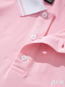 Aesthetic Post 宽松男式字母图案条纹边饰 Polo 衫