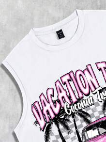 ROMWE MEN Casual Men's Portrait Print Sleeveless Tank Top, Suitable For Everyday Wear, Spring/Summer Vacation - White - View 5