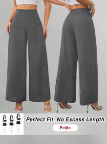 SHEIN PETITE Pantaloni a vita alta texture ampi casual di moda semplici da donna, adatti per la stagione back-to-school e per l'ufficio