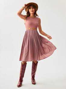 Wildy Summer Vacation Outfits Dresses For Women Elegant Women's Sleeveless Ruffled Hem Casual Dress, Summer - Pink - View 6