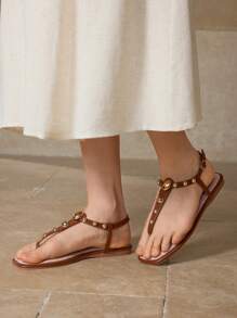 MOTF PREMIUM BROWN THONG STYLE COMFORTABLE FLAT SANDALS FOR CHRISTMAS - Brown - View 7