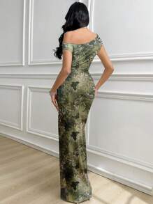 Modelyn 1 件女士花卉印花不对称肩部紧身连衣裙