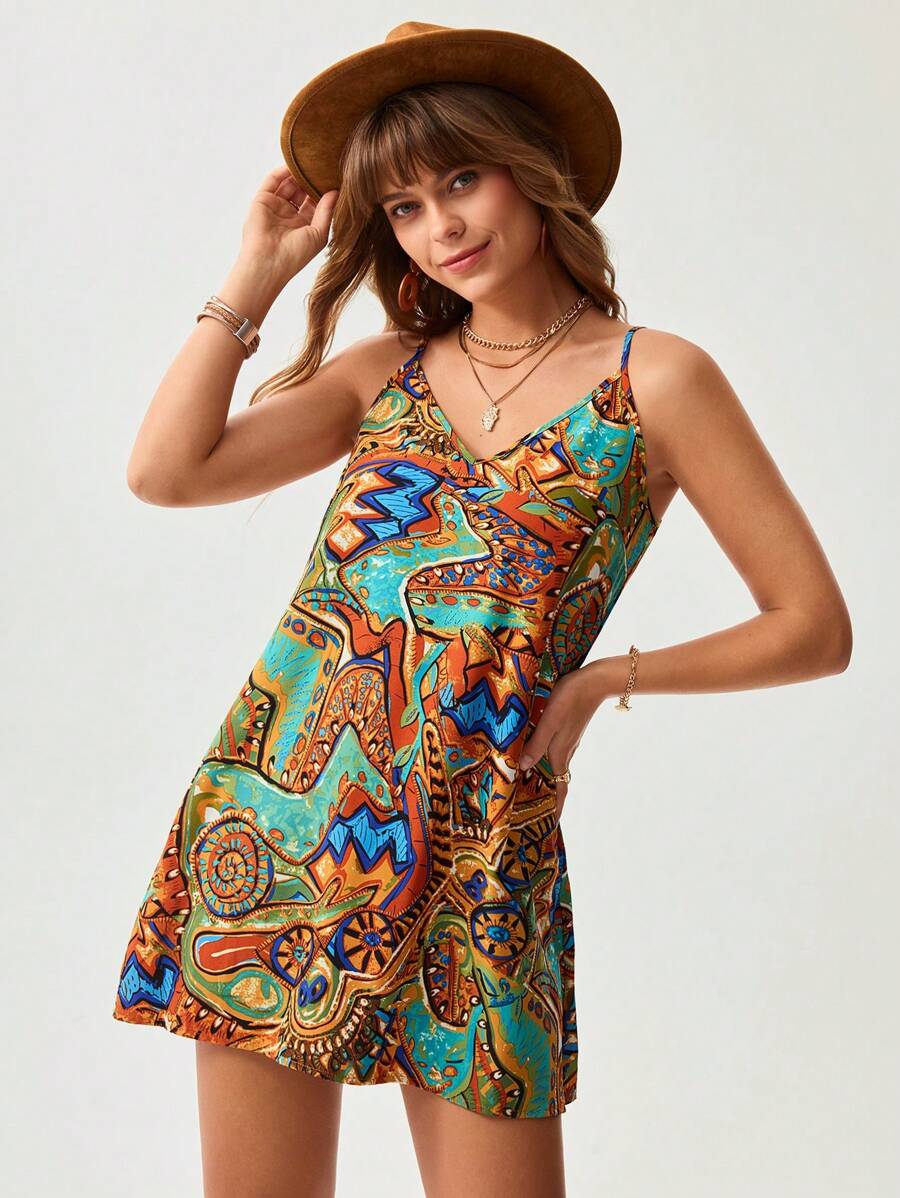 SHEIN LUNE Vestido mini floral con tirantes finos para mujer para vacaciones