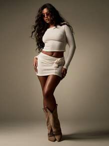 MISSGUIDED 华夫格针织迷你裙搭配纹理休闲冬季休闲度假派对俱乐部时尚现代裙子