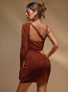 Hauture Sexy vakantie asymmetrische uitgesneden lange mouw mini-jurk