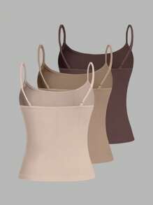 SHEIN EZwear 3pcs Women Camisole Crop Top, Sexy & Tight Fit, Suitable For Summer Back To School