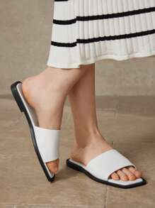 MOTF PREMIUM WOMEN'S COMFORTABLE DAILY CONTRAST TRIM SQUARE TOE FLAT SANDALS, SUMMER FOR CHRISTMAS - White - View 5