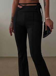 DAZY Women's High-Waisted Flared Leggings Design Sports Pants Y2k - Black - View 7