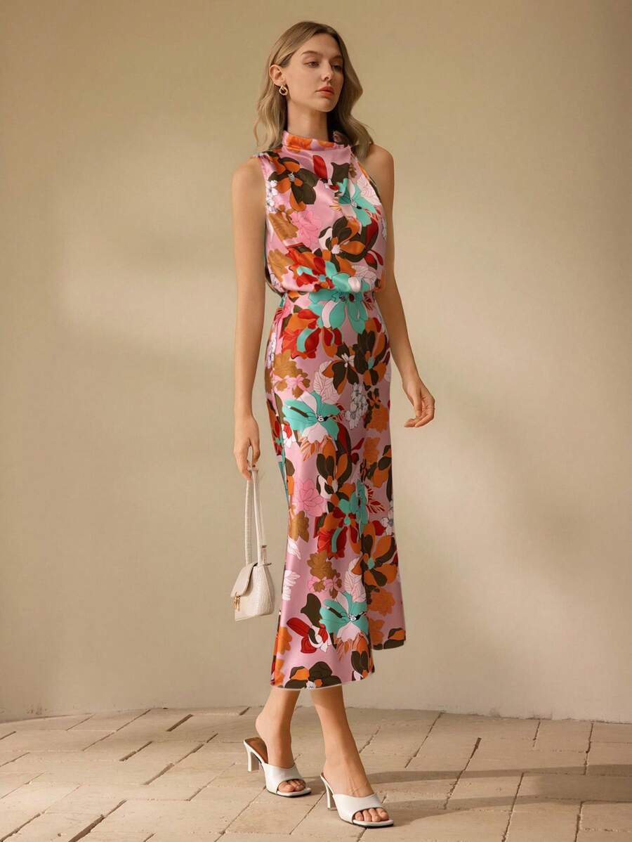 SHEIN Clasi Abito midi elegante da donna con stampa floreale