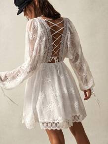 Bohemela Boho Music Festival Women's Mini Embroidered Dress - White - View 4