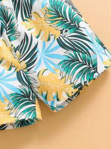 3 件套男童婴儿度假花卉拼布圆领针织短袖上衣、松紧腰短裤和太阳帽套装、男婴服装、儿童服装、夏季、6 个月至 3 岁 - 彩色 - 查看 5