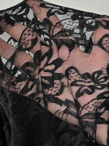 SHEIN Essnce Damen Spitzen Ausschnitt Körperbetontes Transparentes Kleid, sexy ärmellos