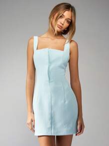 MISSGUIDED Vestido mini de cuello cuadrado sin mangas, vestido de verano de línea A para fiestas, bodas, invitados y damas de honor con tirantes anchos - Azul - Ver 7