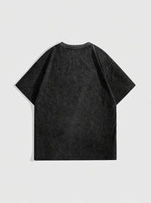 ROMWE Goth 女士随机花卉扎染复古色彩图案蝴蝶与太阳与月亮元素短袖 T 恤 - 黑色 - 查看 2