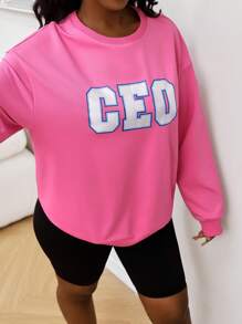 INAWLY Women Letter Print Round Neck Long Sleeve Sweatshirt, Autumn/Winter Pullover Fall - Pink - View 6