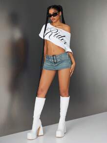 SHEIN ICON Short en jean décontracté pour femmes, à la mode pour l'été