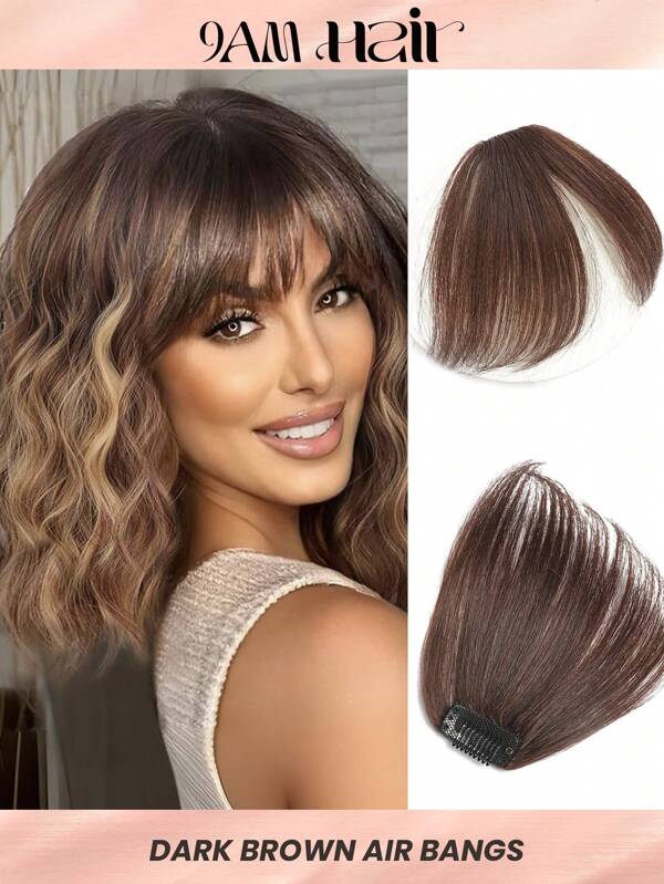 Cabelo Humano Virgem Topper Escuro Marrom Top Peruca Ar Franja Direto Franja Sem Costeleta Para Mulheres Marrom Cor