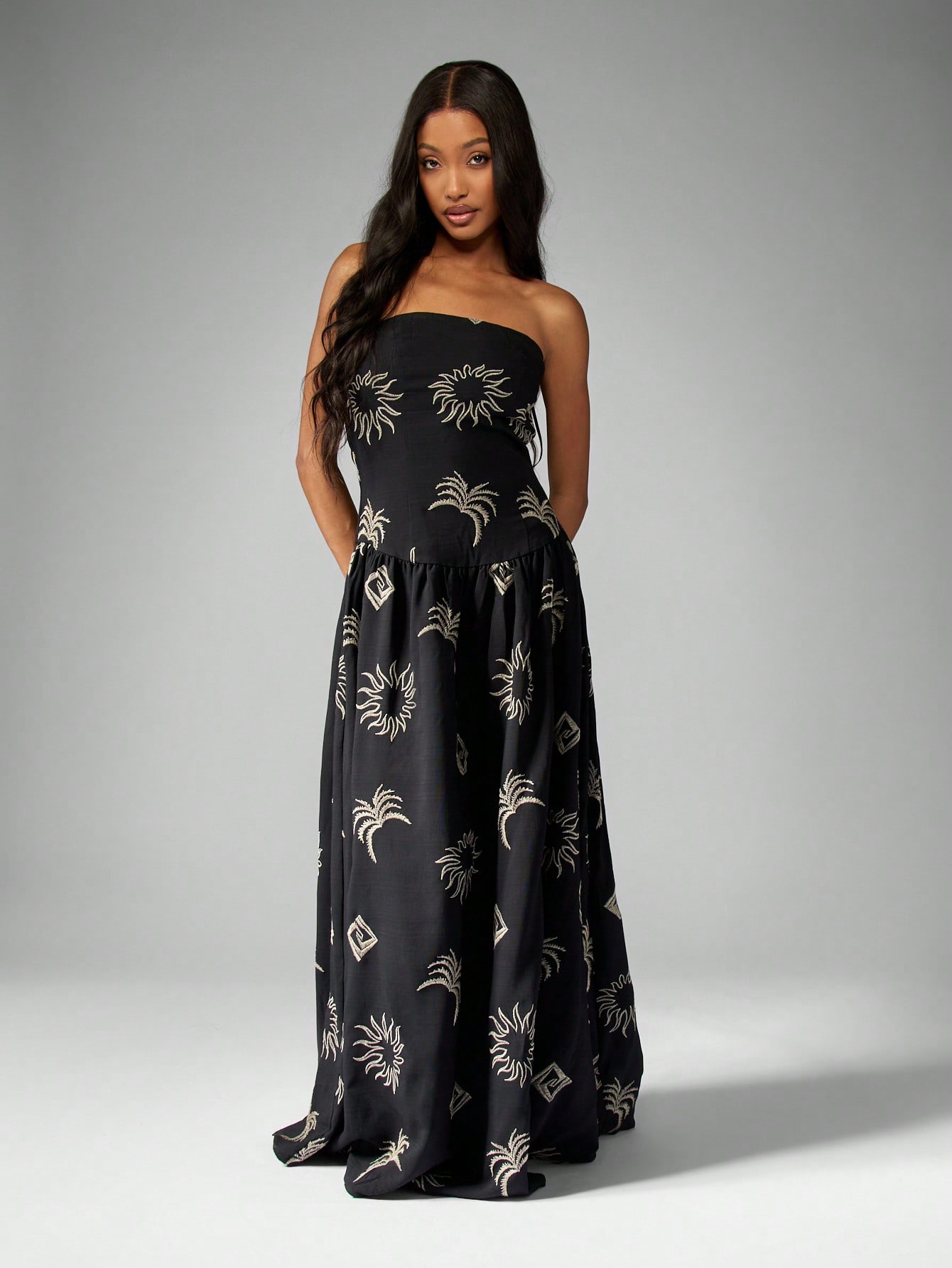 sachin and babi light blue dress MISSGUIDED Flowy Embroidered Strapless Maxi Dress