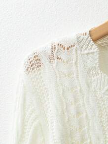 EMERY ROSE Pulôver casual simples feminino com gola redonda e manga comprida, adequado para o verão - Branco - Ver 5