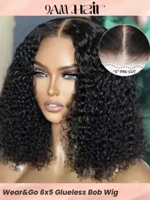 Wear&Go Glueless Bob Wig Curly Human Hair Wigs 6x5 Pre-Cut Lace Pre Plucked 200% Transparent Lace Closure Wigs - SNatural - View 2