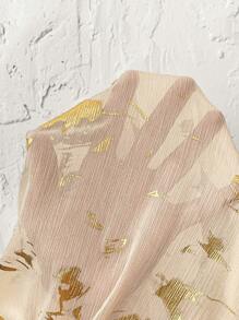 SHEIN Clasi 女式春夏金箔荷叶边无袖衬衫 - 杏色 - 查看 7