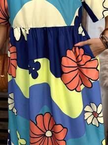 EMERY ROSE Plus Size Round Neck Short Sleeve Floral Print Simple Long Dress,Spring Outfits For Women,St Patrick Day Outfit,Summer Outfits For Women,Vacation Outfits Woman,Concert Outfit Women,Easter Outfit Women,Easter Outfit Women,Country Concert Outfit, Western Wear Women,Boho Chic,Boho Women Clothing,Summer Outfits For Women