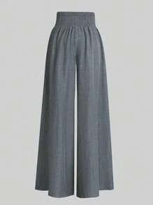 SHEIN LUNE Women's Solid Color High Waisted Loose Wide Leg Casual Pants Fall Cloth For Women - Light Grey - View 2